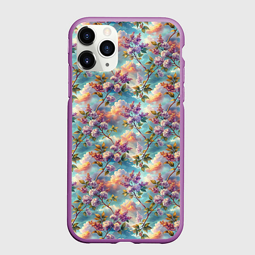 Чехол iPhone 11 Pro матовый Объемная сирень паттерн / 3D-Фиолетовый – фото 1