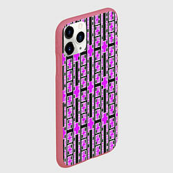 Чехол iPhone 11 Pro матовый Розовые и чёрные кирпичики на чёрном фоне, цвет: 3D-малиновый — фото 2