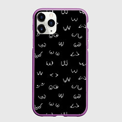 Чехол iPhone 11 Pro матовый Мультяшные груди, цвет: 3D-фиолетовый