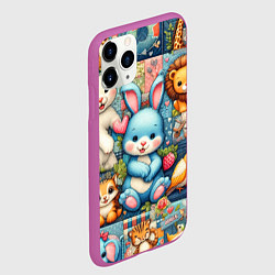 Чехол iPhone 11 Pro матовый Funny hare and his friends - patchwork, цвет: 3D-фиолетовый — фото 2