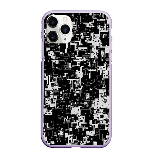 Чехол iPhone 11 Pro матовый Геометрия черно-белая / 3D-Светло-сиреневый – фото 1