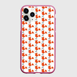Чехол iPhone 11 Pro матовый Миленькие рыжие птички, цвет: 3D-малиновый