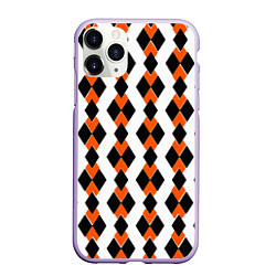 Чехол iPhone 11 Pro матовый Чёрные и оранжевые ромбы на белом фоне, цвет: 3D-светло-сиреневый