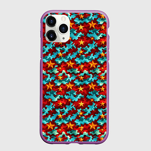 Чехол iPhone 11 Pro матовый Огненные звезды и синее небо СССР / 3D-Фиолетовый – фото 1