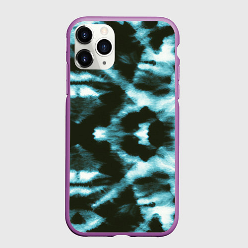 Чехол iPhone 11 Pro матовый Тай дай синий / 3D-Фиолетовый – фото 1