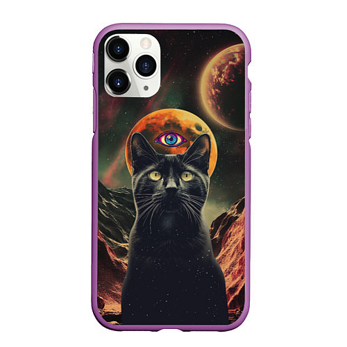 Чехол iPhone 11 Pro матовый Кот Масон - третий глаз / 3D-Фиолетовый – фото 1