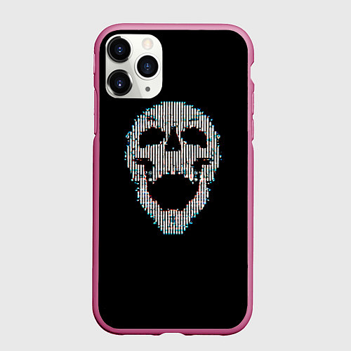 Чехол iPhone 11 Pro матовый Череп глитч / 3D-Малиновый – фото 1