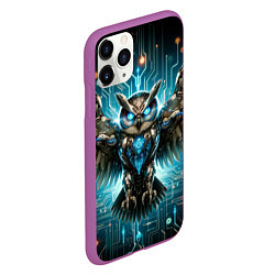 Чехол iPhone 11 Pro матовый Величественная кибернетическая сова на фоне футури, цвет: 3D-фиолетовый — фото 2