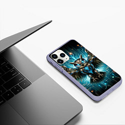 Чехол iPhone 11 Pro матовый Величественная кибернетическая сова на фоне футури, цвет: 3D-светло-сиреневый — фото 2