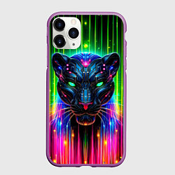 Чехол iPhone 11 Pro матовый Неоновая цифровая пантера