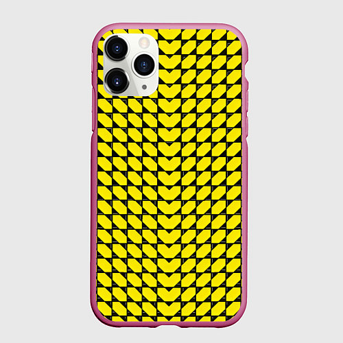 Чехол iPhone 11 Pro матовый Жёлтые лепестки шестиугольники / 3D-Малиновый – фото 1