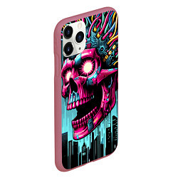 Чехол iPhone 11 Pro матовый Cyber skull - ai art fantasy, цвет: 3D-малиновый — фото 2