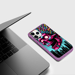 Чехол iPhone 11 Pro матовый Cyber skull - ai art fantasy, цвет: 3D-фиолетовый — фото 2
