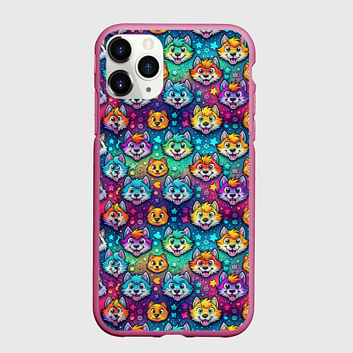 Чехол iPhone 11 Pro матовый Furry color anime animal faces / 3D-Малиновый – фото 1