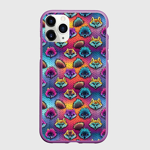 Чехол iPhone 11 Pro матовый Furry color anime faces / 3D-Фиолетовый – фото 1