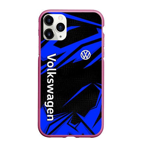 Чехол iPhone 11 Pro матовый Volkswagen - blue stripes / 3D-Малиновый – фото 1