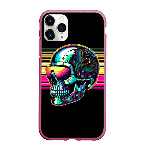 Чехол iPhone 11 Pro матовый Cyber skull - ai art fantasy / 3D-Малиновый – фото 1