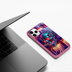 Чехол iPhone 11 Pro матовый Cyber art skull - steel metal, цвет: 3D-малиновый — фото 2