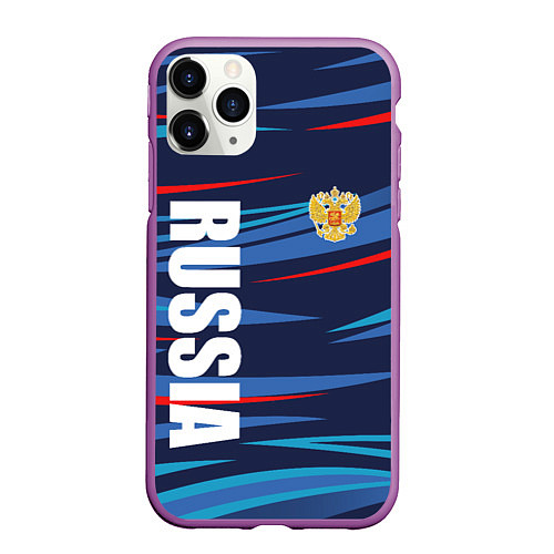 Чехол iPhone 11 Pro матовый Россия - blue stripes / 3D-Фиолетовый – фото 1