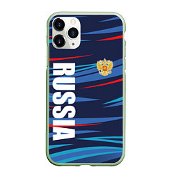 Чехол iPhone 11 Pro матовый Россия - blue stripes, цвет: 3D-салатовый