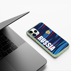 Чехол iPhone 11 Pro матовый Россия - blue stripes, цвет: 3D-салатовый — фото 2
