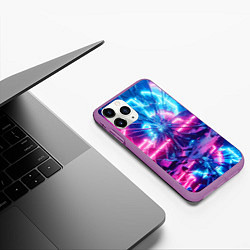 Чехол iPhone 11 Pro матовый Разбитая неоновая вывеска - мегаполис, цвет: 3D-фиолетовый — фото 2