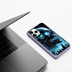 Чехол iPhone 11 Pro матовый Cyberpunk skull - metropolis neon glow, цвет: 3D-светло-сиреневый — фото 2