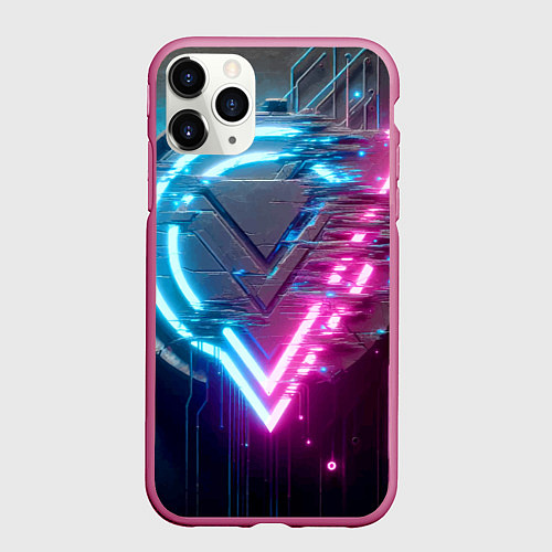 Чехол iPhone 11 Pro матовый Neon geometric abstraction - ai art / 3D-Малиновый – фото 1