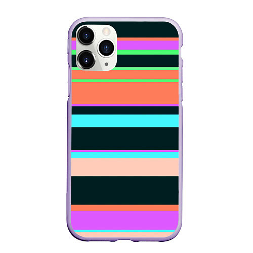Чехол iPhone 11 Pro матовый Цветные разные полосы / 3D-Светло-сиреневый – фото 1