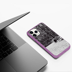 Чехол iPhone 11 Pro матовый Скамейка в заснеженном парке, цвет: 3D-фиолетовый — фото 2