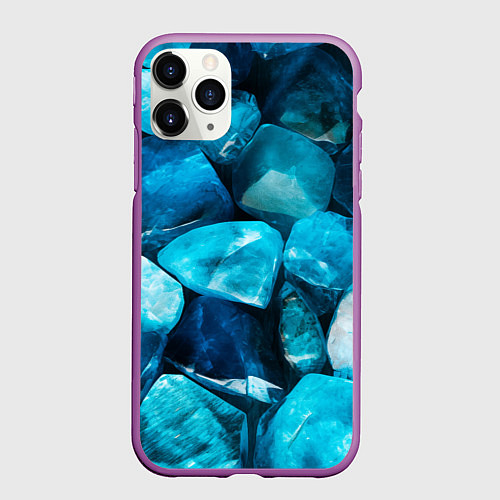 Чехол iPhone 11 Pro матовый Аквамарин камни минералы крупный план / 3D-Фиолетовый – фото 1