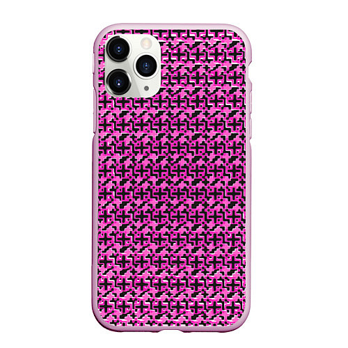 Чехол iPhone 11 Pro матовый Чёрные плюсики на розовом фоне / 3D-Розовый – фото 1