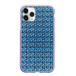 Чехол iPhone 11 Pro матовый Чёрные плюсики на синем фоне, цвет: 3D-светло-сиреневый