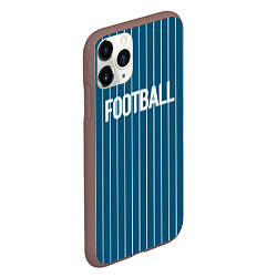 Чехол iPhone 11 Pro матовый Синий с белым полосатый узор с надписью футбол, цвет: 3D-коричневый — фото 2