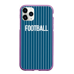 Чехол iPhone 11 Pro матовый Синий с белым полосатый узор с надписью футбол, цвет: 3D-фиолетовый