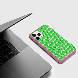 Чехол iPhone 11 Pro матовый Зелёно-белый паттерн, цвет: 3D-малиновый — фото 2