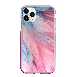 Чехол iPhone 11 Pro матовый Пастельно-голубые и розовые перья, цвет: 3D-розовый