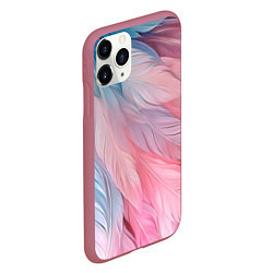 Чехол iPhone 11 Pro матовый Пастельно-голубые и розовые перья, цвет: 3D-малиновый — фото 2