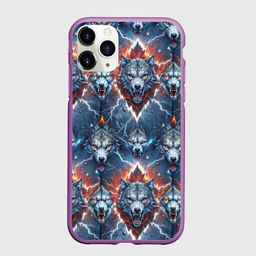 Чехол iPhone 11 Pro матовый Волчки эпичный паттерн / 3D-Фиолетовый – фото 1