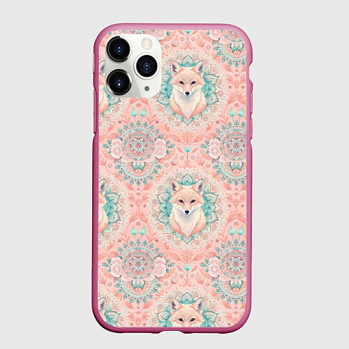 Чехол iPhone 11 Pro матовый Лисицы на светлом фоне / 3D-Малиновый – фото 1