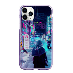 Чехол iPhone 11 Pro матовый Дождливый неоновый вечер в Японии, цвет: 3D-светло-сиреневый