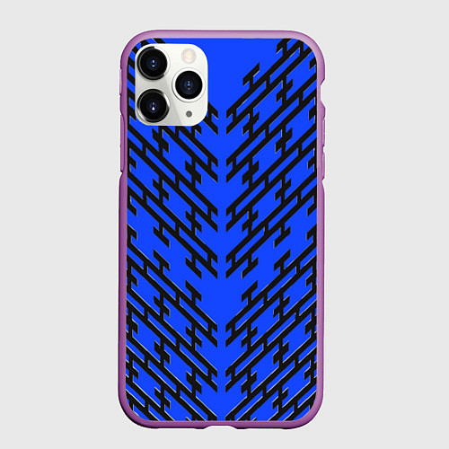 Чехол iPhone 11 Pro матовый Чёрные полосы на синем фоне / 3D-Фиолетовый – фото 1