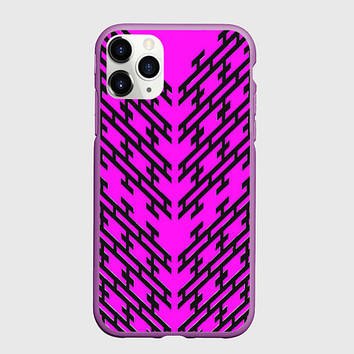 Чехол iPhone 11 Pro матовый Чёрные полосы на розовом фоне / 3D-Фиолетовый – фото 1