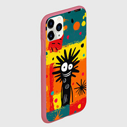 Чехол iPhone 11 Pro матовый Красочная абстракция с черным персонажем, цвет: 3D-малиновый — фото 2