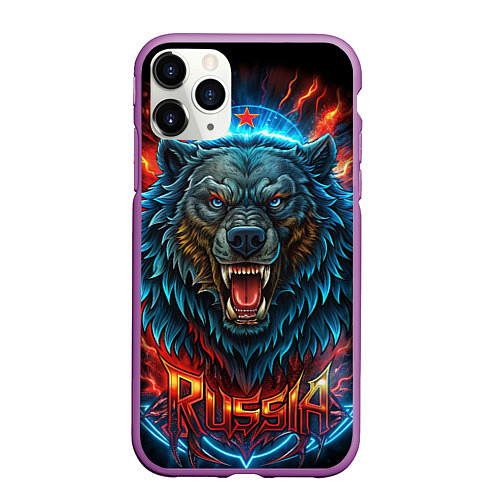 Чехол iPhone 11 Pro матовый Russia bear / 3D-Фиолетовый – фото 1