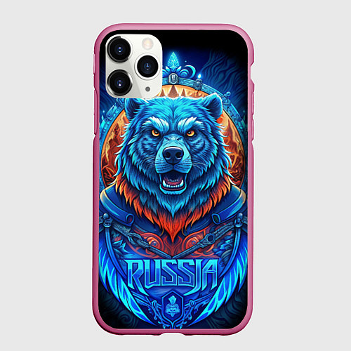 Чехол iPhone 11 Pro матовый Ледяной белый русский медведь / 3D-Малиновый – фото 1