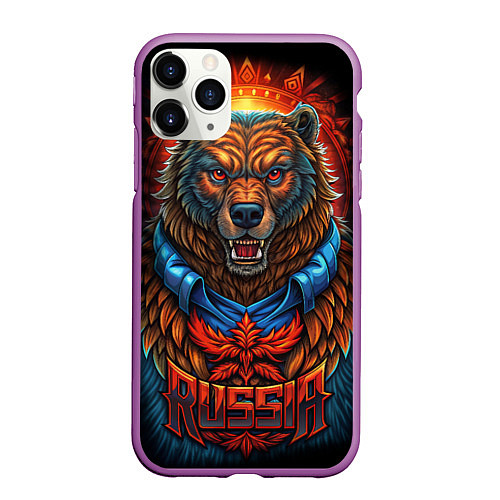 Чехол iPhone 11 Pro матовый Военный русский медведь / 3D-Фиолетовый – фото 1