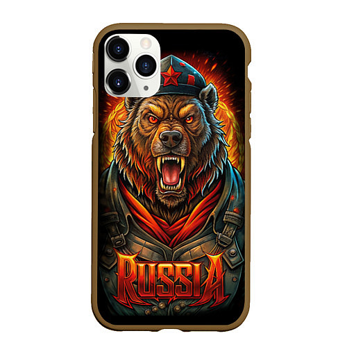 Чехол iPhone 11 Pro матовый Мощный красный медведь - Russia / 3D-Коричневый – фото 1