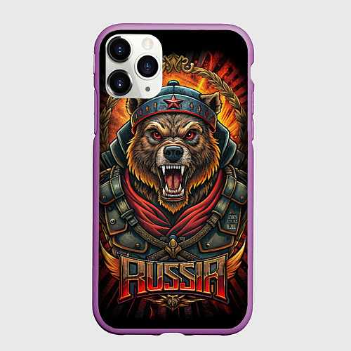 Чехол iPhone 11 Pro матовый Мощный медведь СССР стиль / 3D-Фиолетовый – фото 1