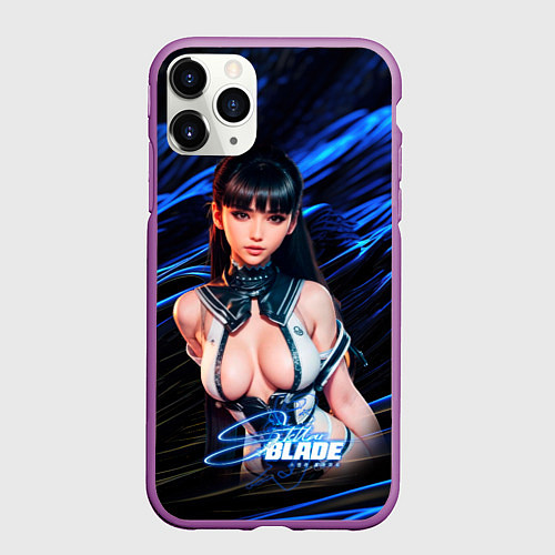 Чехол iPhone 11 Pro матовый Stellar Blade sexy Eve в открытом костюме / 3D-Фиолетовый – фото 1